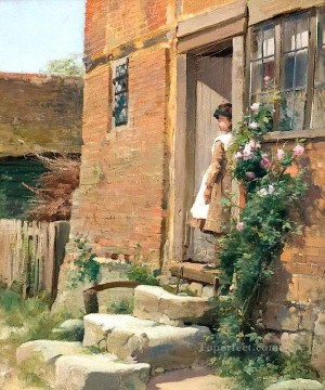  Cottage Oil Painting - The Cottage Door Alfred Glendening JR